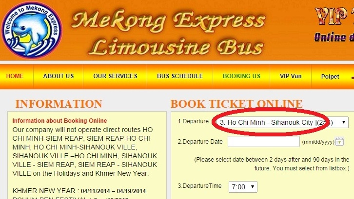 Покупка билета на автобус через сайт Меконг экспресс